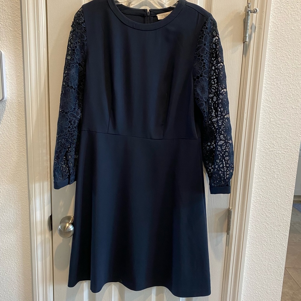 The Loft, Navy blue, lace long sleeves, knee length. VGUC sz 8